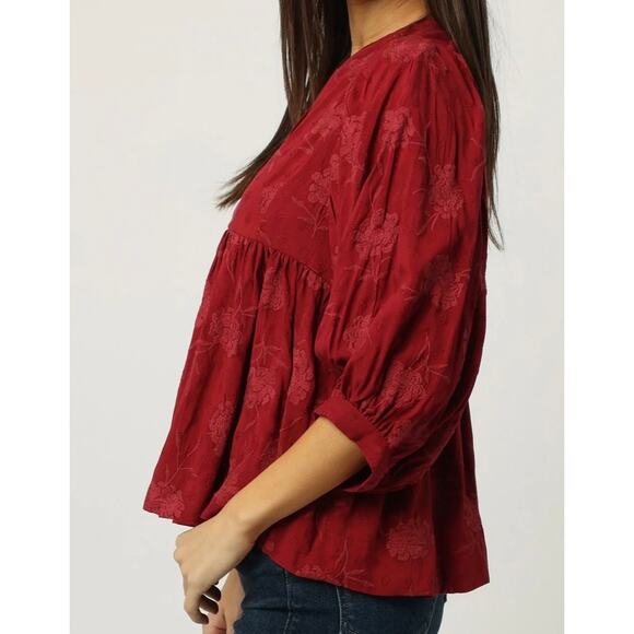 NWT! Dear John Denim Malia Red Dahlia Top Blouse M - Picture 2 of 3